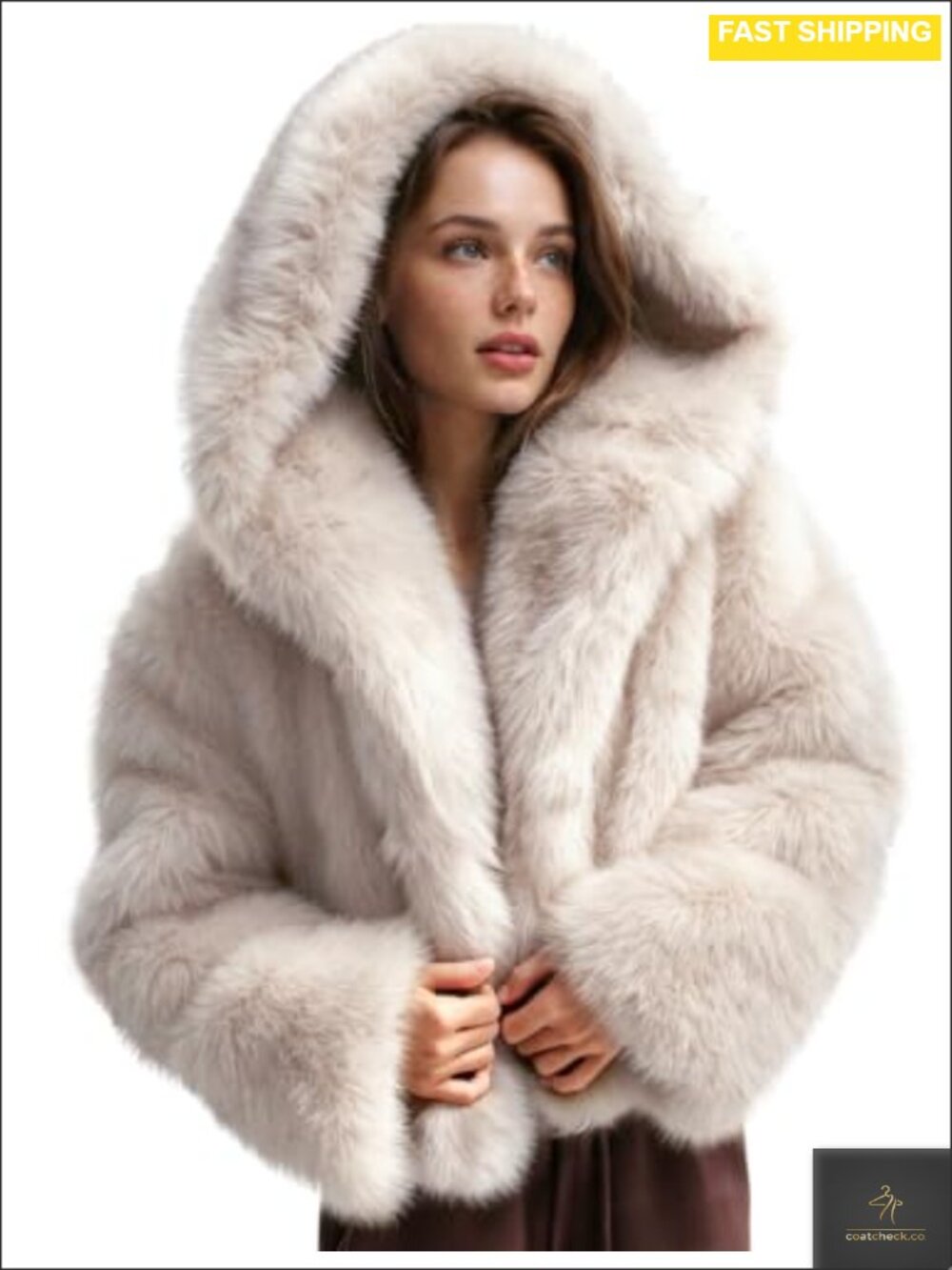 Faux Fur Hooded Cropped Jacket Fluffy Winter Coat